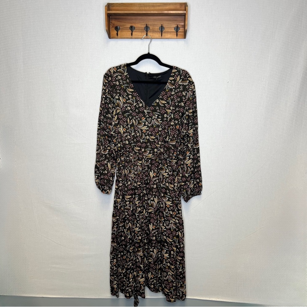 Lane Bryant | 22 Black Cream Maxi Dress V-Neck‎ Bishop Sleeve